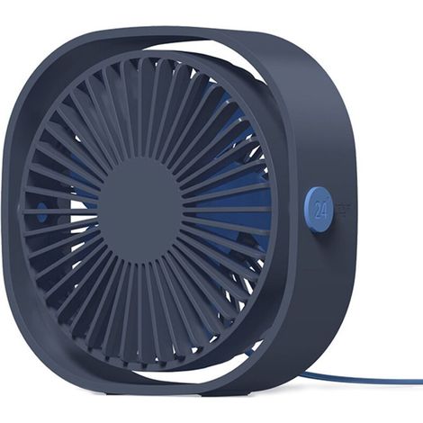 Kleiner, leiser, tragbarer USB-Ventilator, nur mit USB-Anschluss (keine Batterie), zur Kühlung, 3 Geschwindigkeitsstufen, 360°-Drehung, für Zuhause, Büro oder Schlafzimmer, blaue Farbe
