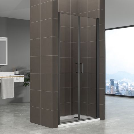 Saniverre – Porte de douche battante H 180 cm noir – Largeur réglable 76 à 79 cm – Verre de sécurité ESG 6 mm – Mécanisme de came levante