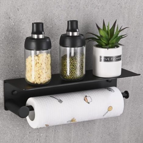 Porte-essuie-tout mural, magnétique, sans perçage Porte-essuie-tout de cuisine, porte-rouleau avec étagère de rangement spa (1/4)