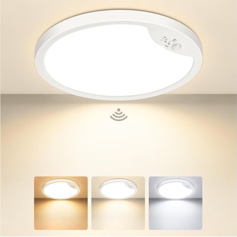 22CM Plafonnier LED avec Détecteur de Mouvement, 18W 2700K/4000K/6500K Étanche IP44 Lampe de Plafond Rond, adapté pour Couloir, Escalier, Garage, Balcon (22cm) (1/5)