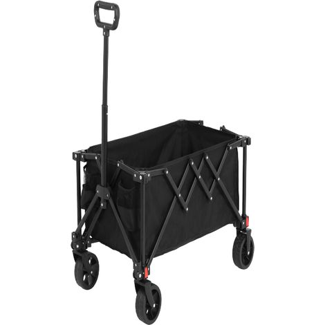 Chariot pliant – Roues tout-terrain – Poignée réglable – Noir – Camping/Courses/Sport/Pêche (1/5)