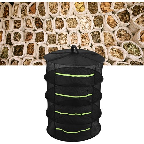 Escurridor de hierbas de 4 niveles, modelo negro con cremallera, 60 cm, cesta de secado de malla de poliéster y acero inoxidable. Diseño plegable y cremallera impermeable para un secado rápido y efici (1/5)