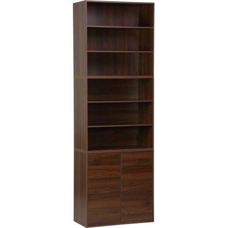 Shelf, modular bookcase with walnut wood decor, 3 elements, 2 doors, 5 shelves, 70x35x210 cm, Kompo (1/5)
