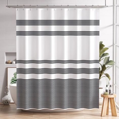 Rideau de douche, ensemble rideau de douche en tissu noir lavable, 180 x 180 cm (1/5)