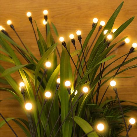 Zweiteilige Solar-Gartenleuchte mit 6 LEDs, wasserdicht, mit Glühwürmchen-Effekt, der sich im Wind wiegt und einen funkelnden Sternenhimmel erzeugt. Ideal für Hof, Terrasse und Einfahrt. Warmweißes Li (1/5)