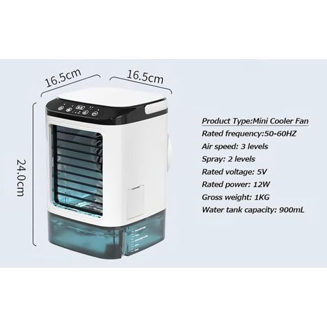 Ventilateur portable de 900 ml, 3 vitesses de vent, grand réservoir d'eau, adapté à diverses activités intérieures/extérieures (1/5)