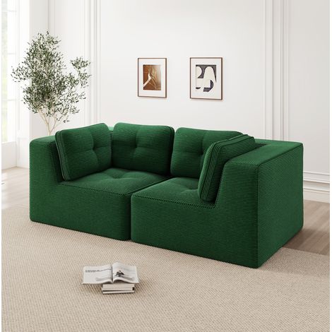 Divano angolare modulare verde in velluto a coste con design senza telaio e seduta profonda (1/5)