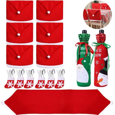 Juego De Decoración Navideña Para Mesa - Fundas Para Sillas Y Botellas Vino - Mantel Individual - Soportes Para Vajilla - 25 Piezas Para 6 Personas (1/5)
