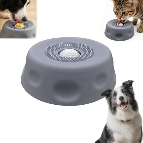Schleckball Hund Katze, Leckball Für Langsames Fressen, Silikon Lick Bowl Für Hunde mit Integrierter Drehkugel Leckspielzeug Hund mit Saugnapf Antischlingnapf für Flüssige Leckerbissen Grau (1/5)