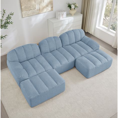 Divano modulare a U con 2 pouf, schiuma ad alta densità 32D, tessuto blu HAVRYA (1/5)