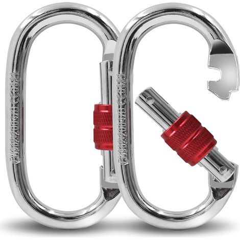 Lot de 2 grands mousquetons en forme de O - 25 kN - En acier inoxydable 304 - Charge lourde - Avec sécurité à vis - 11 x 6 cm - Ouverture de 17 mm - Pour hamac d'intérieur, balançoire, yoga, camping (1/5)