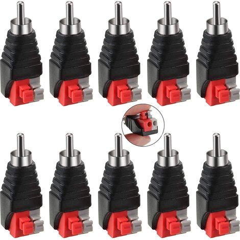 10 Pièces RCA vers Haut-Parleur Adaptateur de Fil Subwoofer Haut-Parleur Phono RCA Mâle vers AV 2 Borne à vis Vidéo Audio Ressort Presse Type Balun pour CCTV
