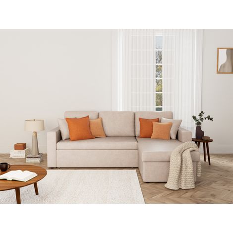 Bestmobilier – Canapé d'angle réversible 4 places – Convertible avec coffre de rangement – Simili beige – Style contemporain – Dimensions 222x147cm (1/5)