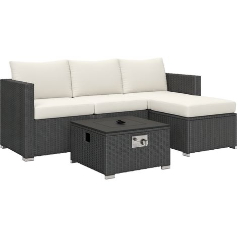 Transformez votre jardin en un havre de paix chaleureux grâce à l'ensemble de mobilier d'angle avec table brasero d'Outsunny. Ce salon de jardin modulable comprend deux fauteuils (1/5)