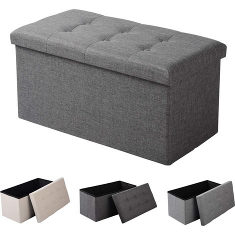 WOLTU Pouf Contenitore Panche Sgabello Pieghevole Poltrona Poggiapiedi Cassapanca Grigio Scuro (1/5)