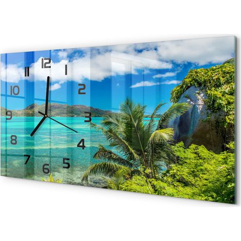 Horloge Murale Salle à Manger 60x30 cm Verre Trempé Design Contemporain Côte des Seychelles (1/5)