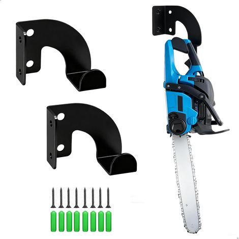 Lot de 2 Tronçonneuse Rangement Outils, Outillage de Jardin Porte Mural, Rangement Mural Mini Tronçonneuse en Métal Robuste, Affuteur Chaine Tronçonneuse Outil Multifonction Organisateu pour Garage (1/5)