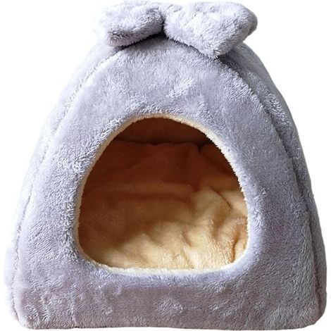 Lit-grotte pour chat – Gris – 35x35 cm – Pliable et lavable – Avec nœud – Chats et petits chiens (1/5)