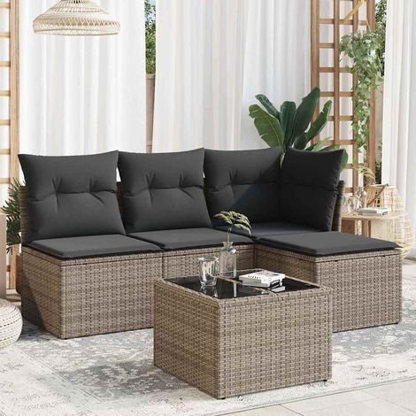 vidaXL 5 Piece Garden Sofa Set with Cushions Grey Poly Rattan