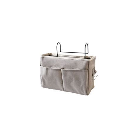 Hängende Nachttischtasche aus Baumwolle und Leinen – Verbesserte Version – Grau – Praktische Aufbewahrung für Handy und Zubehör (1/5)