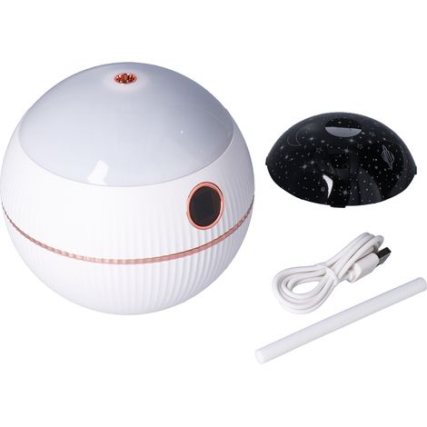 550-ml-Kugelförmiger Mini-Luftbefeuchter mit Sternenprojektion, tragbar, für Zuhause, Schlafzimmer, USB-Ladefunktion, Weiß (1/5)