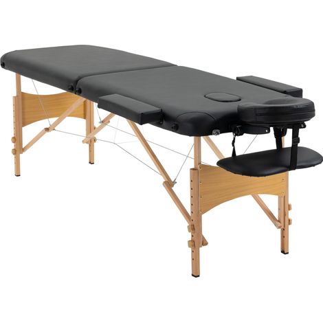 Table de massage pliante portable en bois et simili cuir noir, hauteur réglable 61-87 cm (1/5)