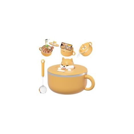 Bol de nouilles instantanées avec poignées 1200 ml Bol de ramen instantanés avec couvercle et cuillère à micro-ondes portables coccopier pour soupe, nouilles, boulettes, salades (1/5)