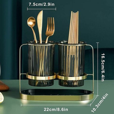 Cesta para cubiertos con escurridor extraíble, soporte para utensilios de cocina para organizar y guardar cuchillos, tenedores, cucharas y palillos (dorado) (1/4)