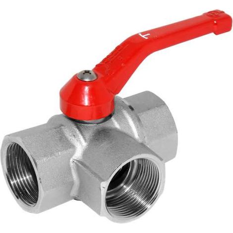 3-Wegekugelhahn Mehrwegekugelhahn m. ''T-Bohrung'' u. langem Handhebel 3x 1'' Innengewinde 16 bar (1/2)