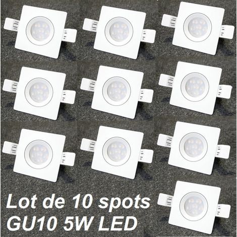 Lot de 10 spot LED 5W encastrés blanc carré 90x90mm orientable équipés GU10 3000K 420lm 230V non-dimmable IP20 BE-LED (1/3)