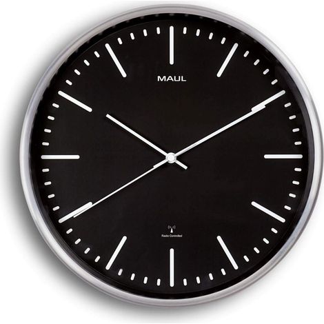 Horloge Murale 30 cm, Horloge Radiopilotée Élégante, Cadre Étroit en Aluminium au Design Moderne, Idéal au Bureau et en Intérieur, Pile Incluse, Noir (1/5)
