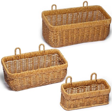 Lot de 2 paniers tissés jaunes vintage, pour salle de bain, cuisine, coiffeuse ou comptoir (1/5)