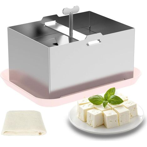 Presse à tofu en acier inoxydable avec étamine & bac d'égouttage, pour tofu ferme maison, paneer & fromage, lave-vaisselle (1/5)