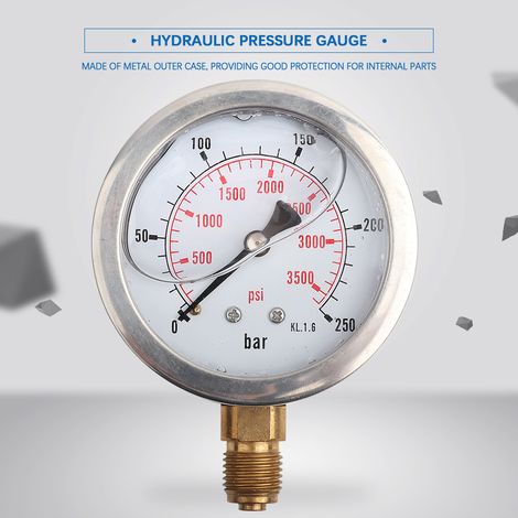 Manomètre hydraulique 63mm cadran 0-250 bar 0-3750 PSI raccord G1/4 pour mesure pression eau (1/5)