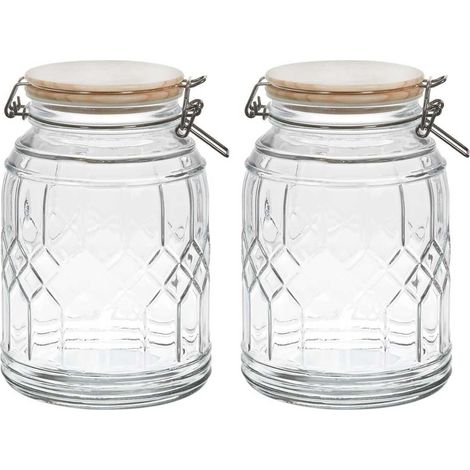 Lot de 2 Bocaux de Conservation 1,8L en Verre Couvercle Bambou (1/3)