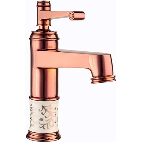 Robinet Salle De Bain, Robinet Lavabo Durable Corps De Cuivre Design Eau Chaude Et Froide Disponible, Moderne Dor Poignée Unique Mitigeur Lavabo, Convient Pour Salle Bain Lavabo Et Lavabo，Doré rose