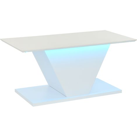 Mesa de centro blanca con LED 100 x 50 x 46 cm diseño en V (1/5)
