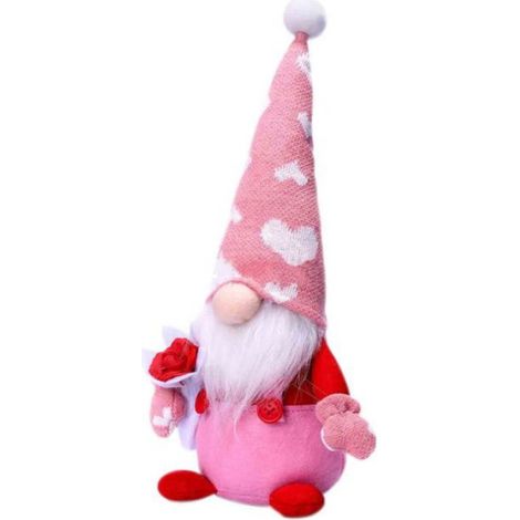 1x Poupée en peluche, Gnome décoratif, Fibre douce, Bonnet tricoté, Couleur rose, Décoration table Saint-Valentin (1/5)