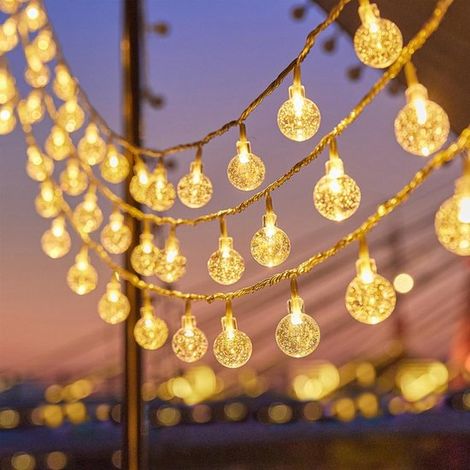 Guirnalda de luces con bolas de cristal - Cadena decorativa - Iluminación ambiental - Luz de 360 grados - 3 metros, 20 LED - Blanco cálido (1/5)
