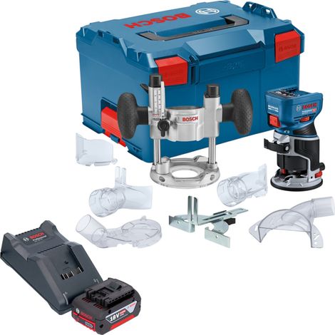Fresatrice per bordi a batteria Bosch GKF 18V-8 Professional 18 V 8,0 mm Brushless + 1x batteria 4,0 Ah + caricabatteria + unità di immersione + L-Boxx
