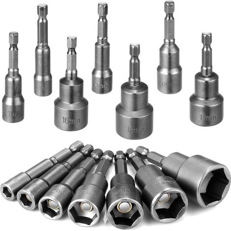 14 Pièces Douille Visseuse,6-19mm Douille Hexagonale Magnétique 1/4"  douille visseuse a choc,Adaptateur pour Perceuse à Main Tournevis Électrique Clé à Douille (1/5)