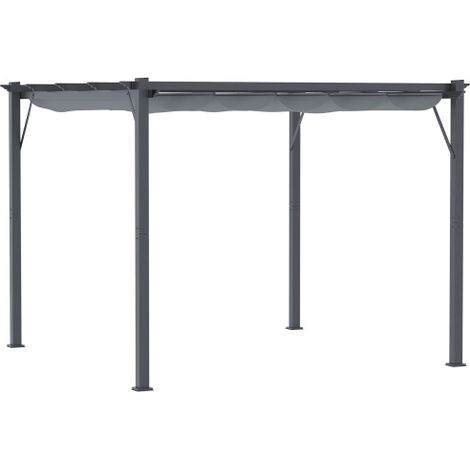 Veranda pergola con tetto scorrevole per il giardino, in alluminio, colore grigio carbone+grigio scuro, dimensioni 3×3×2.23m. Installazione in loco.