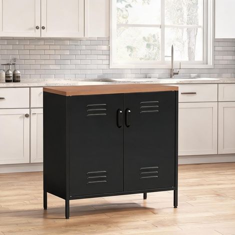 Buffet coloris noir en métal 80 x 40 x 80 cm (1/5)