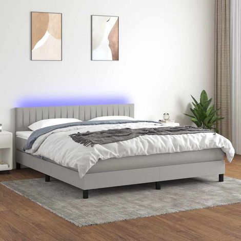 Cama box spring colchón y luces LED tela gris claro 160x200 cm (1/5)