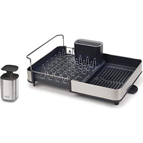 set d’égouttoir à vaisselle extensible et distributeur de savon en acier inoxydable, Gris (1/5)