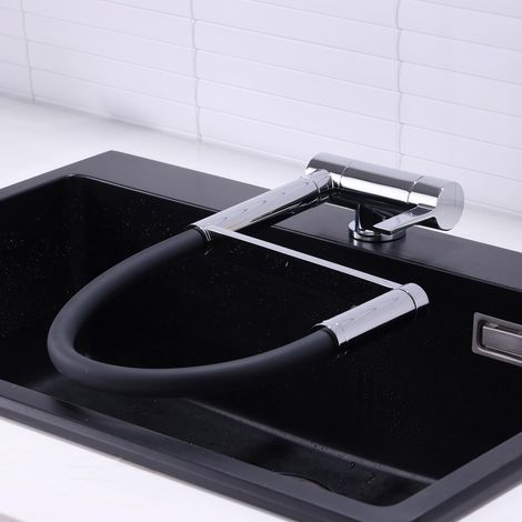 Mitigeur Cuisine Rabattable Chrome avec Douchette Robinet Cuisine Douchette Laiton Rotatif à 360° (1/5)