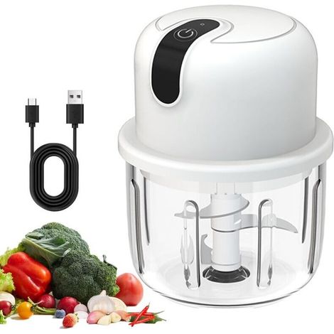 Zwiebel Zerkleinerer Elektrisch 300 ml, USB Zwiebelschneider Elektrisch Klein Zwiebelhacker Knoblauch Zerkleinerer Küche Elektrischer Knoblauchschneider Zwiebelschneider für Fleisch, Zwiebeln, Knoblau