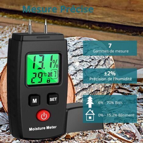 NALOOKAMIC -Testeur d'humidité Écran LCD rétroéclairé vert - Détecteur de moisissure 3 en 1 pour épingles, bois et matériaux de construction