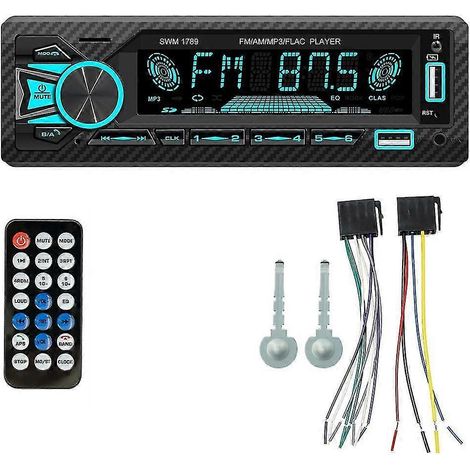 Autoradio FM 1 DIN avec 7 lumières colorées, Bluetooth sans fil, lecteur MP3 12 V, lecteur de carte et clé USB. (1/5)