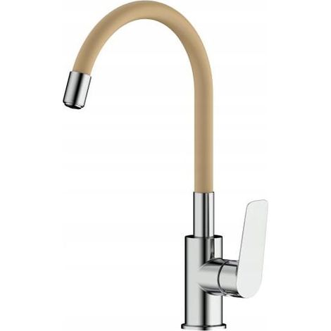 Robinet de cuisine avec bec courbé, chrome beige, Elba